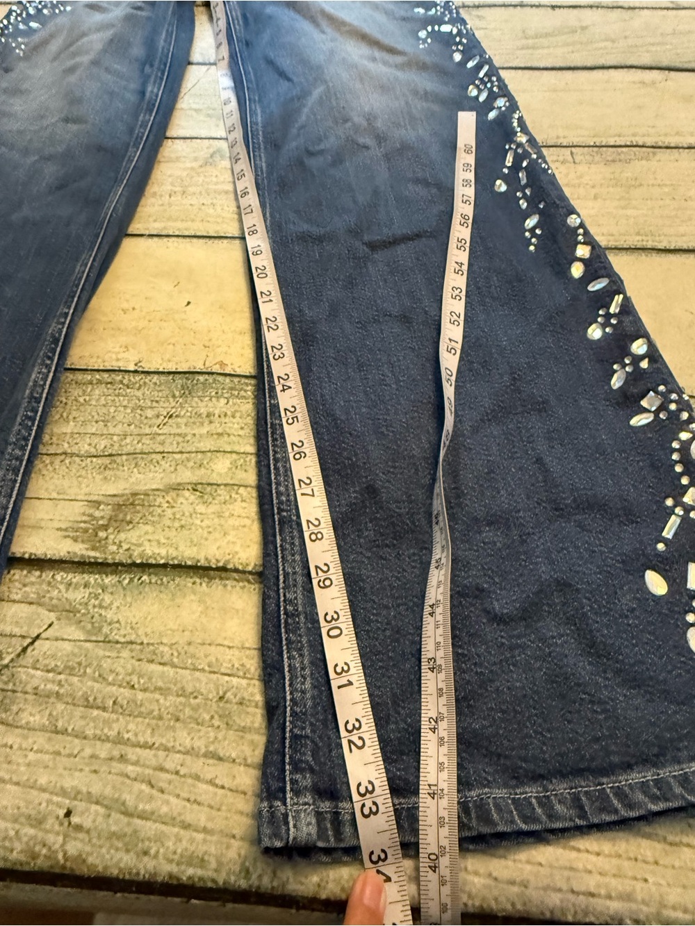 Good American Dolly Joleans Crystal Wide Leg Jeans. 4/27 FLAWS read description - Picture 11 of 13